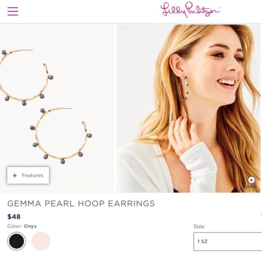 Lilly Pulitzer Gemma Onyx Pearl Hoop Earrings